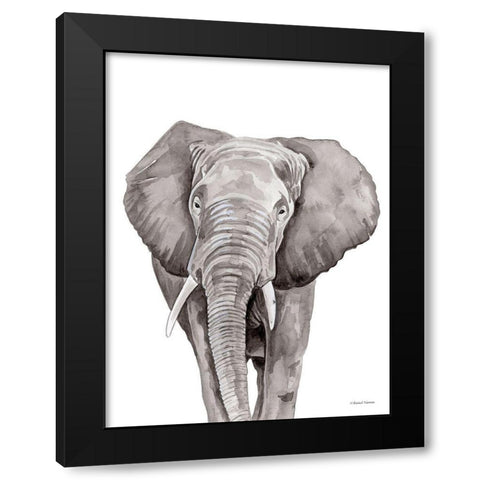 Safari Elephant Peek-a-boo Black Modern Wood Framed Art Print by Nieman, Rachel