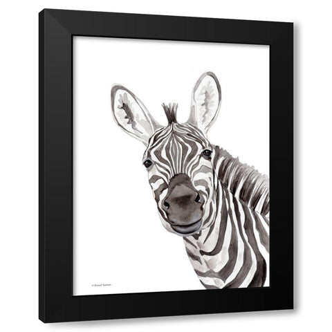 Safari Zebra Peek-a-boo Black Modern Wood Framed Art Print by Nieman, Rachel