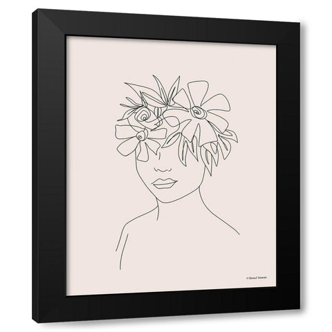 Head Full of Flowers Line Drawing Black Modern Wood Framed Art Print by Nieman, Rachel