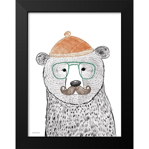 Hipster Bear Black Modern Wood Framed Art Print by Nieman, Rachel
