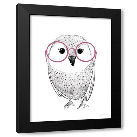 Owl in Pink Glasses Black Modern Wood Framed Art Print by Nieman, Rachel