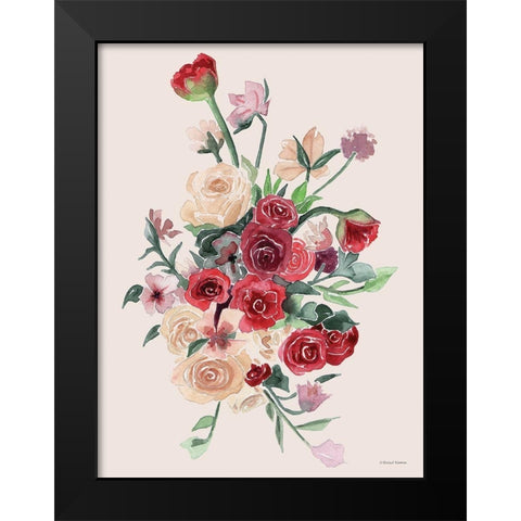 Deep Red Floral Bouquet Black Modern Wood Framed Art Print by Nieman, Rachel