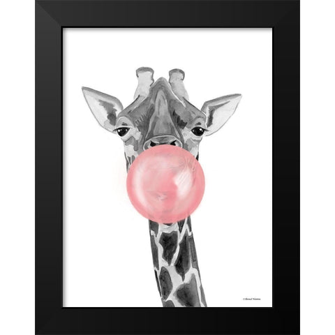 Bubblegum Giraffe Black Modern Wood Framed Art Print by Nieman, Rachel