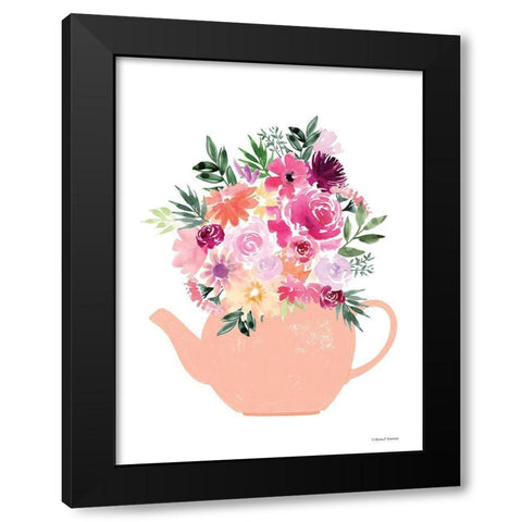Floral Teapot Black Modern Wood Framed Art Print with Double Matting by Nieman, Rachel