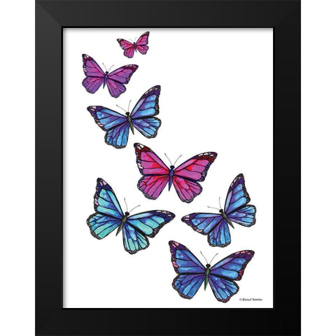 Vibrant Flying Butterflies Black Modern Wood Framed Art Print by Nieman, Rachel