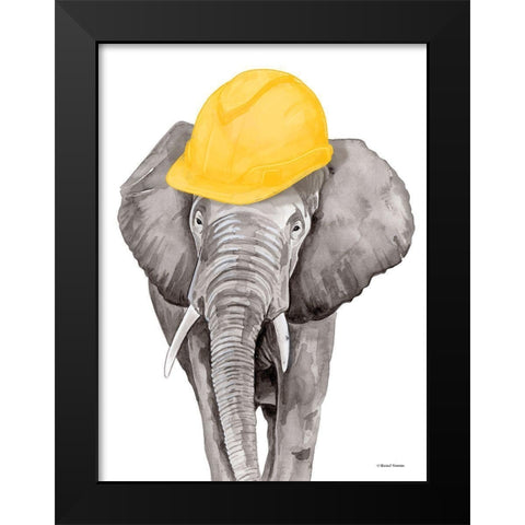 Construction Elephant Black Modern Wood Framed Art Print by Nieman, Rachel