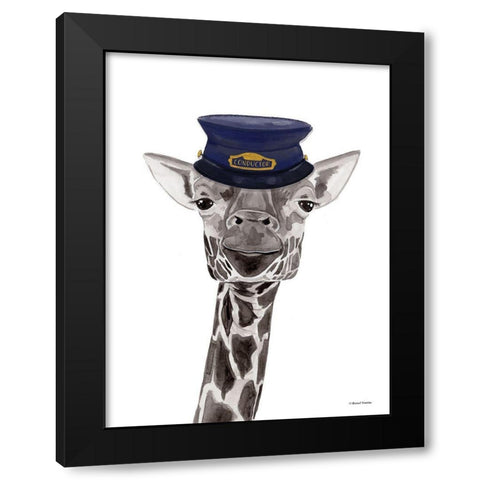 Train Conductor Giraffe Black Modern Wood Framed Art Print by Nieman, Rachel