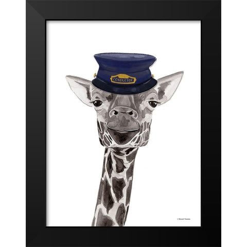 Train Conductor Giraffe Black Modern Wood Framed Art Print by Nieman, Rachel