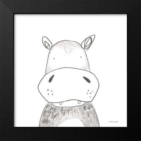 Hippo Line Drawing Black Modern Wood Framed Art Print by Nieman, Rachel