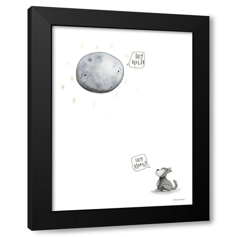 Wolf and the Moon Black Modern Wood Framed Art Print by Nieman, Rachel