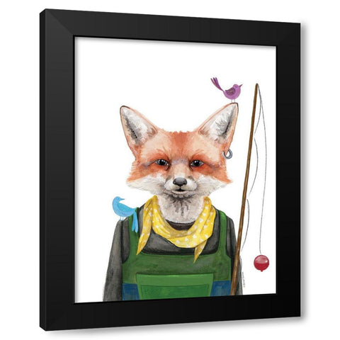 Fishing Fox Black Modern Wood Framed Art Print by Nieman, Rachel