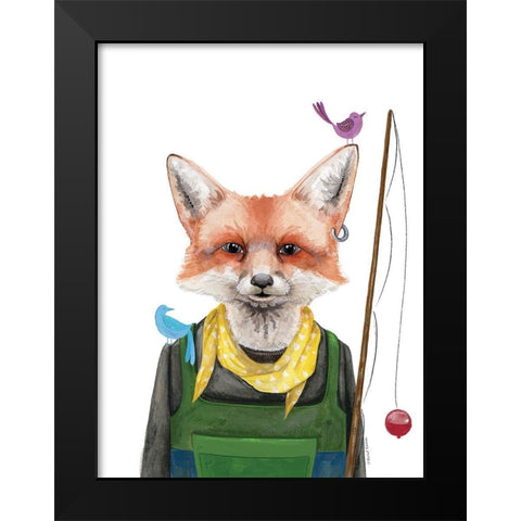 Fishing Fox Black Modern Wood Framed Art Print by Nieman, Rachel