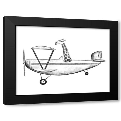 Giraffe in a Plane Black Modern Wood Framed Art Print by Nieman, Rachel