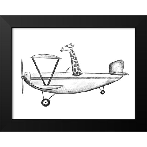Giraffe in a Plane Black Modern Wood Framed Art Print by Nieman, Rachel