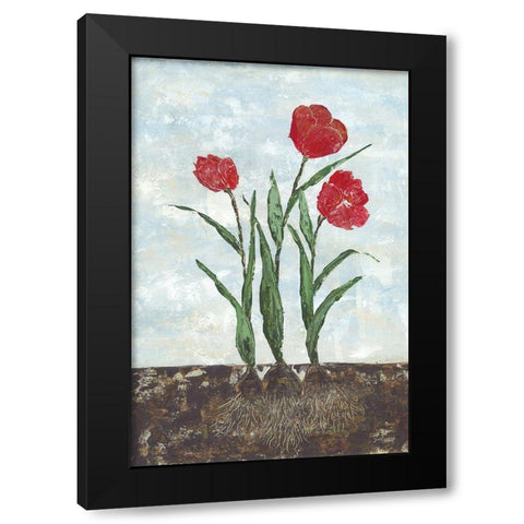 Red Tulips Black Modern Wood Framed Art Print by Soulspeak And Sawdust