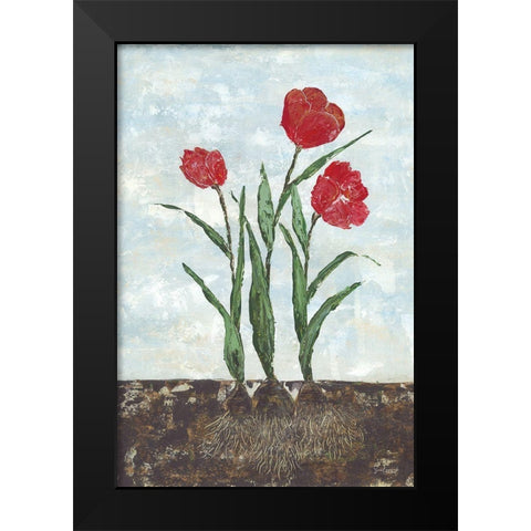 Red Tulips Black Modern Wood Framed Art Print by Soulspeak And Sawdust