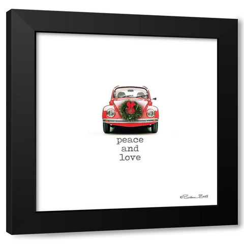 Peace and Love Christmas Black Modern Wood Framed Art Print with Double Matting by Ball, Susan