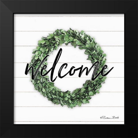 Welcome Wreath Black Modern Wood Framed Art Print by Ball, Susan