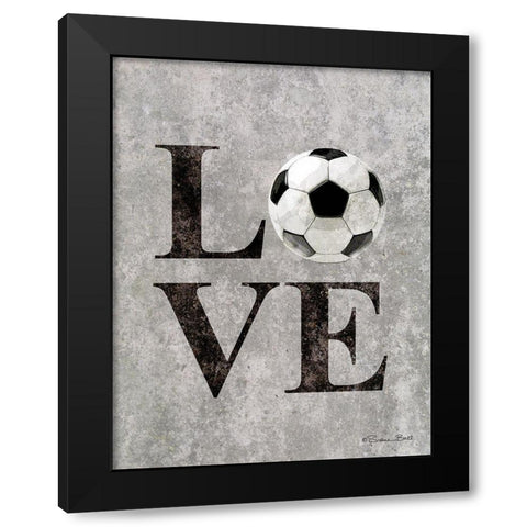 LOVE Soccer Black Modern Wood Framed Art Print with Double Matting by Ball, Susan