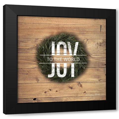 Joy to the World with Wreath Black Modern Wood Framed Art Print by Ball, Susan