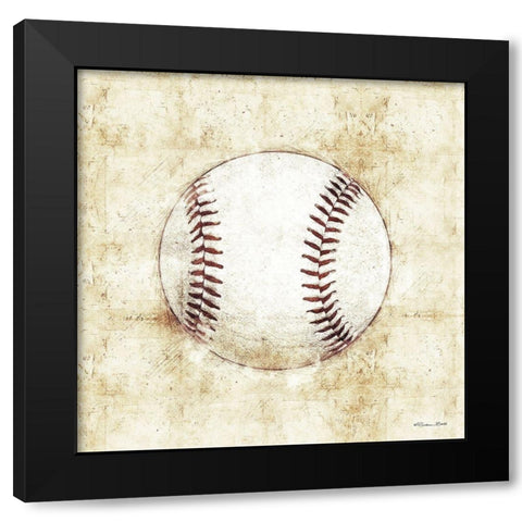 Baseball Sketch Black Modern Wood Framed Art Print with Double Matting by Ball, Susan