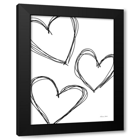 Doodle Hearts Black Modern Wood Framed Art Print by Ball, Susan