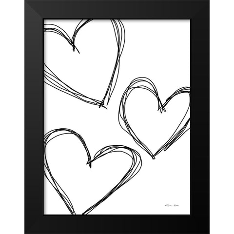 Doodle Hearts Black Modern Wood Framed Art Print by Ball, Susan