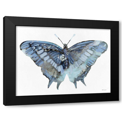 Blue Butterfly Black Modern Wood Framed Art Print by Stellar Design Studio