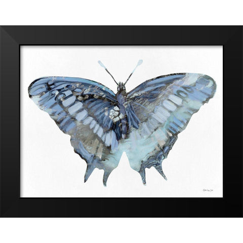 Blue Butterfly Black Modern Wood Framed Art Print by Stellar Design Studio