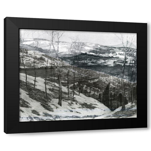 Tree Top Lake Black Modern Wood Framed Art Print with Double Matting by Stellar Design Studio