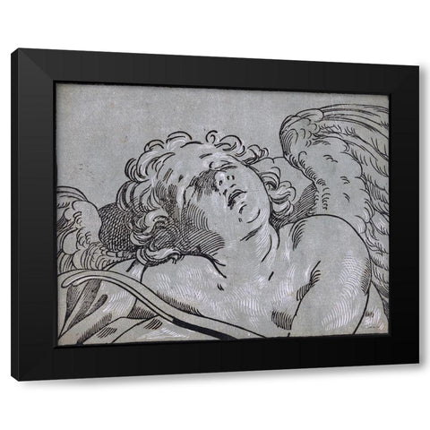 Cupid Black Modern Wood Framed Art Print with Double Matting by Stellar Design Studio