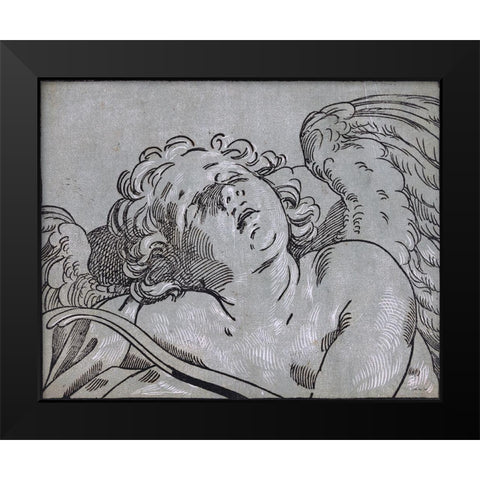 Cupid Black Modern Wood Framed Art Print by Stellar Design Studio