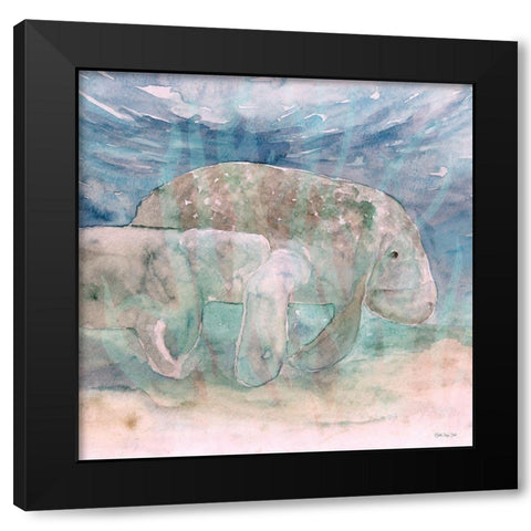 Mother Manatee and Calf   Black Modern Wood Framed Art Print with Double Matting by Stellar Design Studio