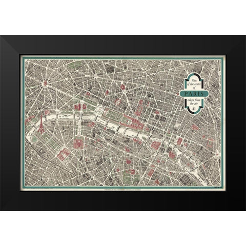 Map of Paris Black Modern Wood Framed Art Print by Stellar Design Studio