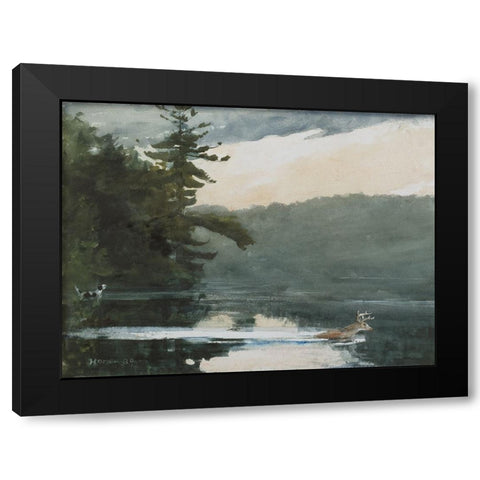 Deer in the Adirondack Black Modern Wood Framed Art Print by Stellar Design Studio