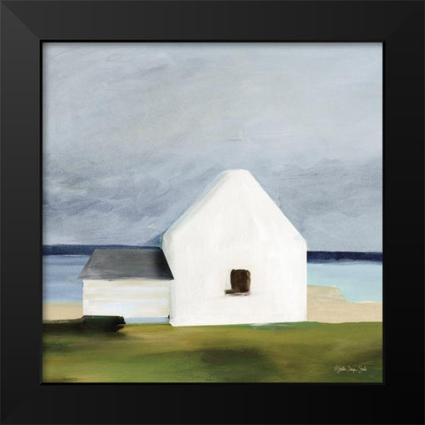 Beach Huts 1  Black Modern Wood Framed Art Print by Stellar Design Studio