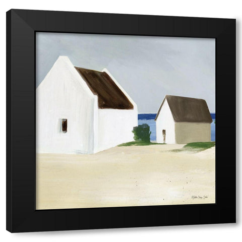 Beach Huts 2  Black Modern Wood Framed Art Print with Double Matting by Stellar Design Studio