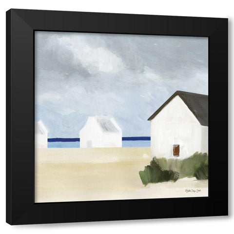 Beach Huts 4   Black Modern Wood Framed Art Print by Stellar Design Studio