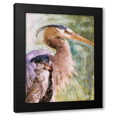 Blue Heron Black Modern Wood Framed Art Print with Double Matting by Stellar Design Studio