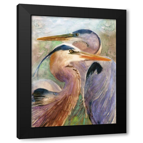 Blue Heron Duet Black Modern Wood Framed Art Print by Stellar Design Studio