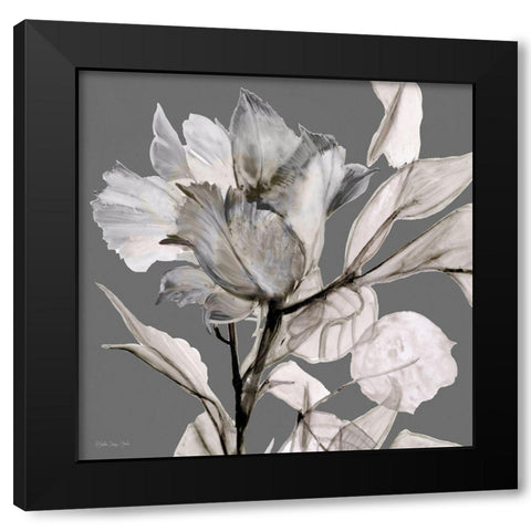 Floral in Gray 2 Black Modern Wood Framed Art Print with Double Matting by Stellar Design Studio