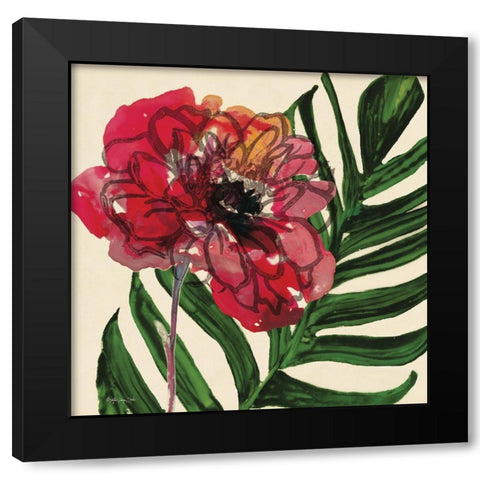 Tropical Floral 1 Black Modern Wood Framed Art Print with Double Matting by Stellar Design Studio