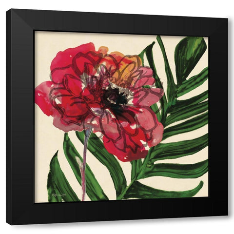 Tropical Floral 1 Black Modern Wood Framed Art Print by Stellar Design Studio