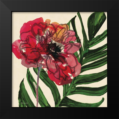 Tropical Floral 1 Black Modern Wood Framed Art Print by Stellar Design Studio