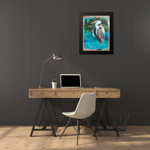 Marsh Heron Black Modern Wood Framed Art Print by Stellar Design Studio