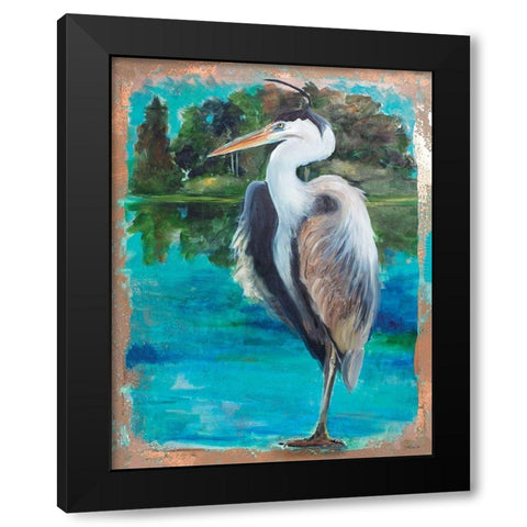 Marsh Heron Black Modern Wood Framed Art Print by Stellar Design Studio