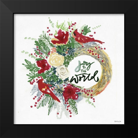 Joy to the World Wreath Black Modern Wood Framed Art Print by Stellar Design Studio