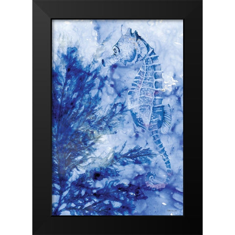 Ocean Blue Seahorse Black Modern Wood Framed Art Print by Stellar Design Studio
