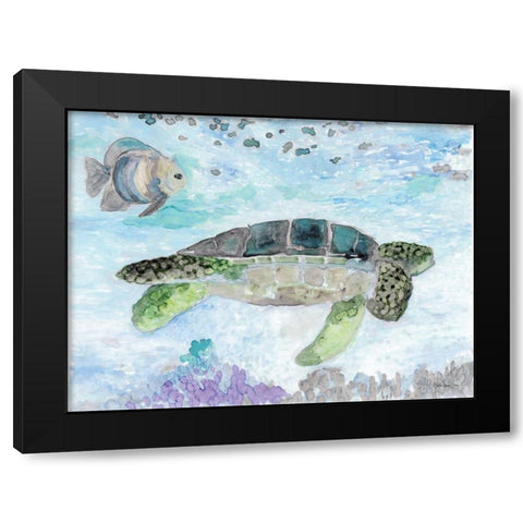 Swimming Sea Turtle Black Modern Wood Framed Art Print by Stellar Design Studio