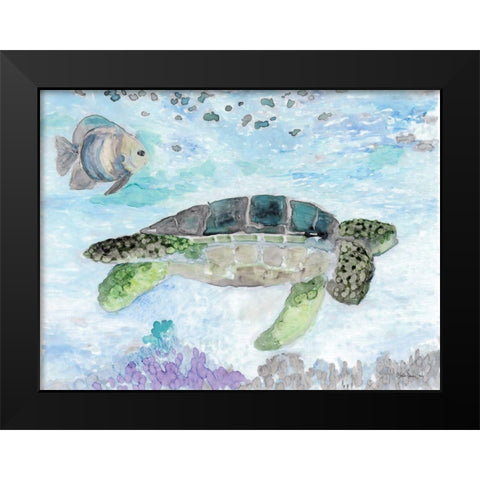 Swimming Sea Turtle Black Modern Wood Framed Art Print by Stellar Design Studio